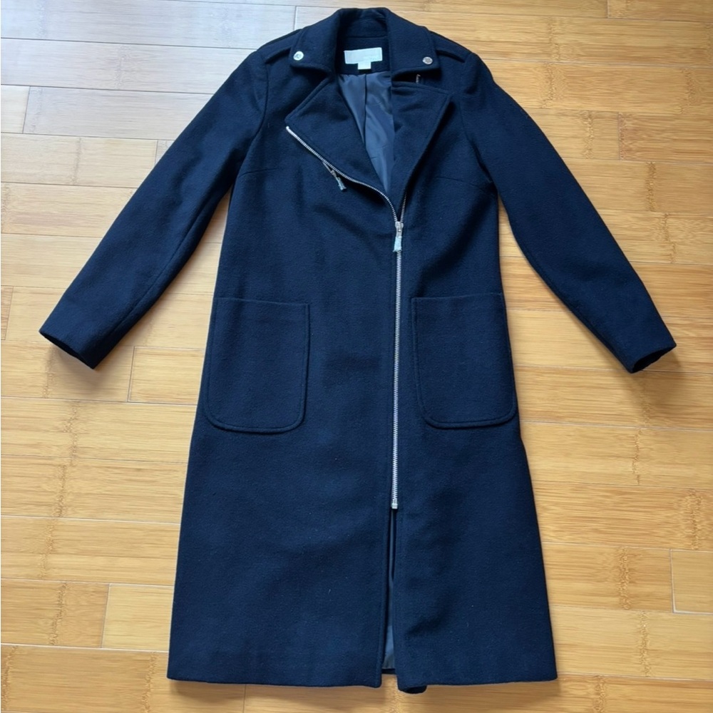 Michael Kors Navy Long Zip Overcoat Collared Women's Size 2